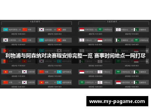 利物浦与阿森纳对决赛程安排完整一览 赛事时间地点一网打尽